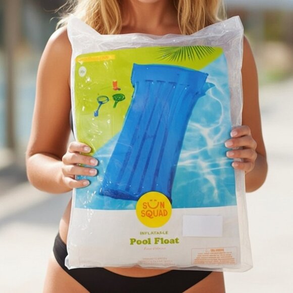 Sun Squad Inflatable Pool Lounge Float with Built In Pillow 5' 7 1/2" Aqua Blue - Picture 1 of 8